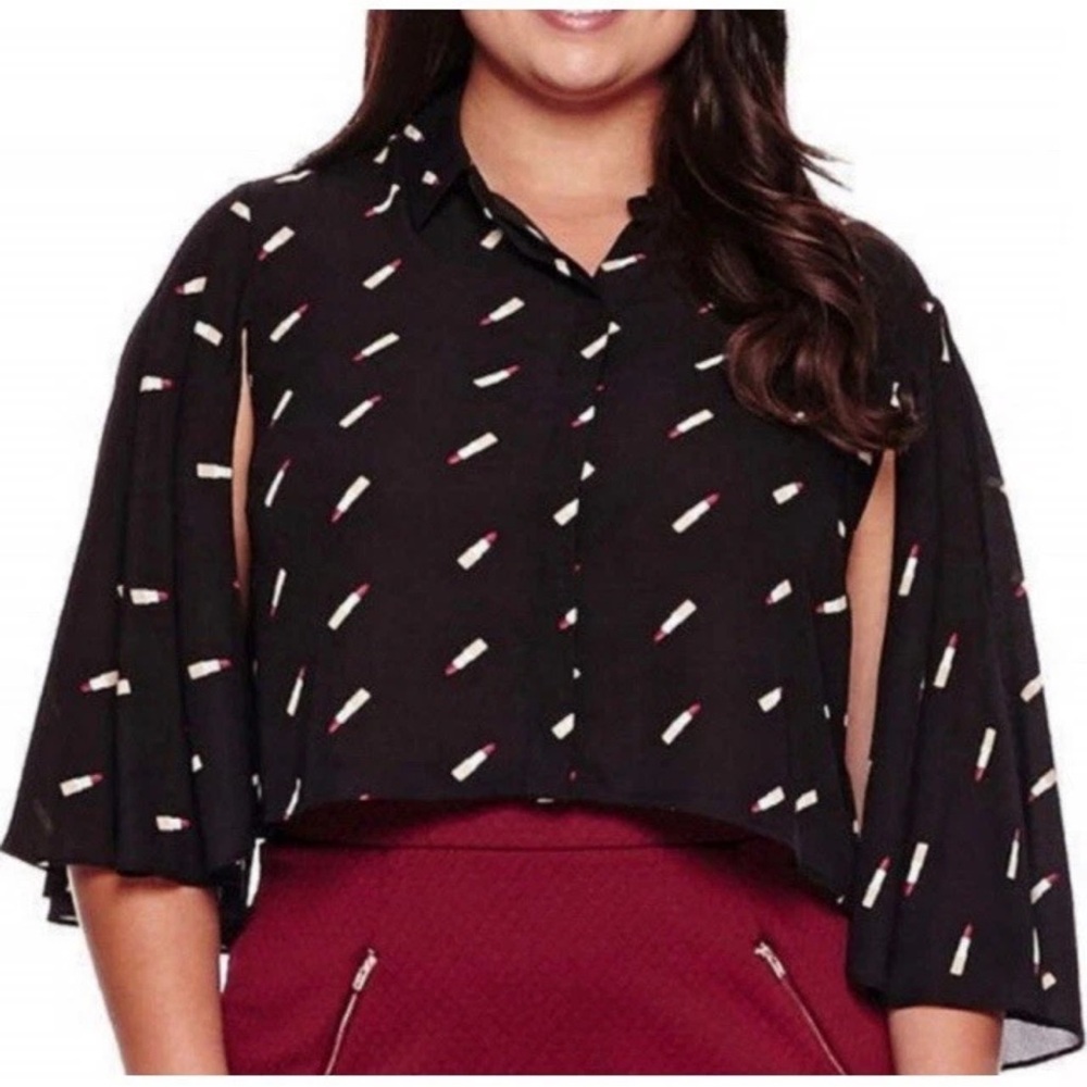 Ashley Nell Tipton Black and White Patterned Blouse